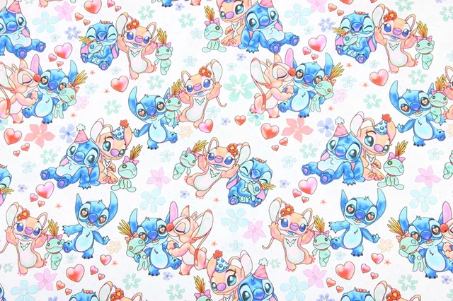 Disney Lilo and Stitch Cotton Fabric Multi Poses