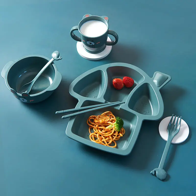 

Cartoon baby children training tableware dishes set learning to feed bowls fall resistant environmental protection wheat bowlcup