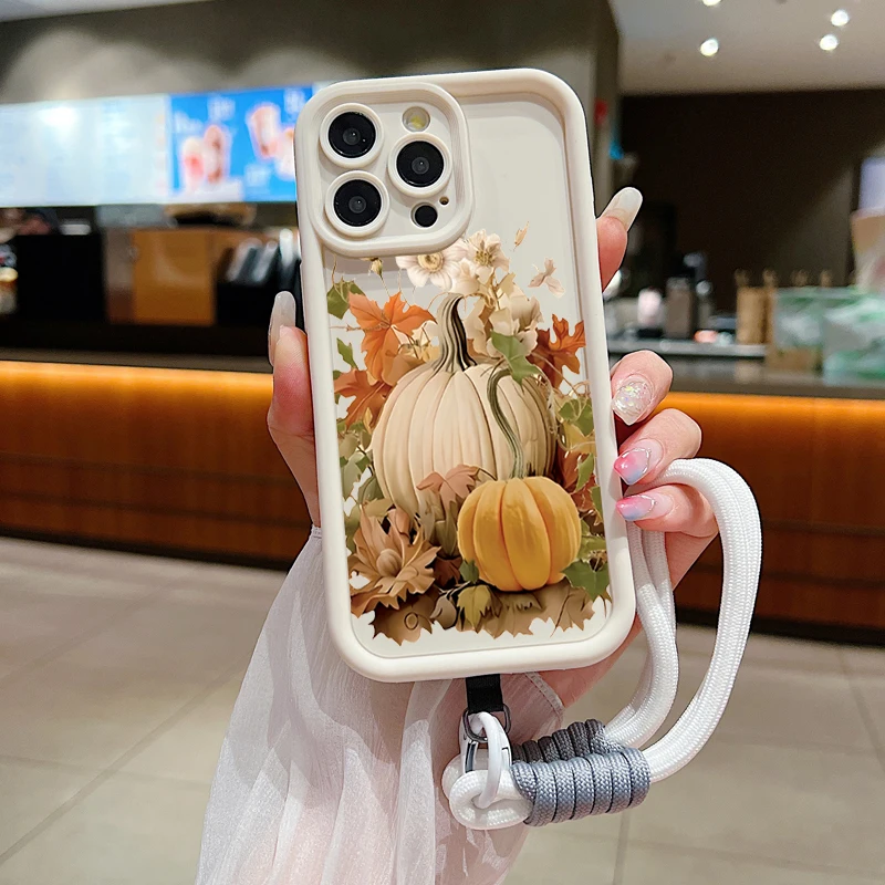 Halloween Pumpkin Ghost Design Soft Lanyard Rope Silicone Phone Case