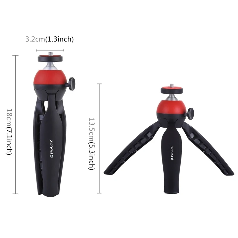 PULUZ Pocket Mini Handle Tripod Mount 300 Degree Ball Head & 1/4 Inch Screw Smartphones GoPro DSLR Camera