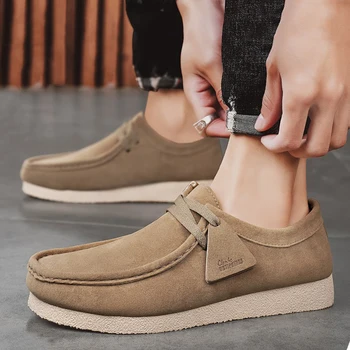 Scarpe casual da uomo autunnali Scarpe da lavoro in pelle scamosciata Slip on da uomo comode scarpe da ginnastica basse con plateau Scarpe eleganti da festa d'affari britanniche 44 1