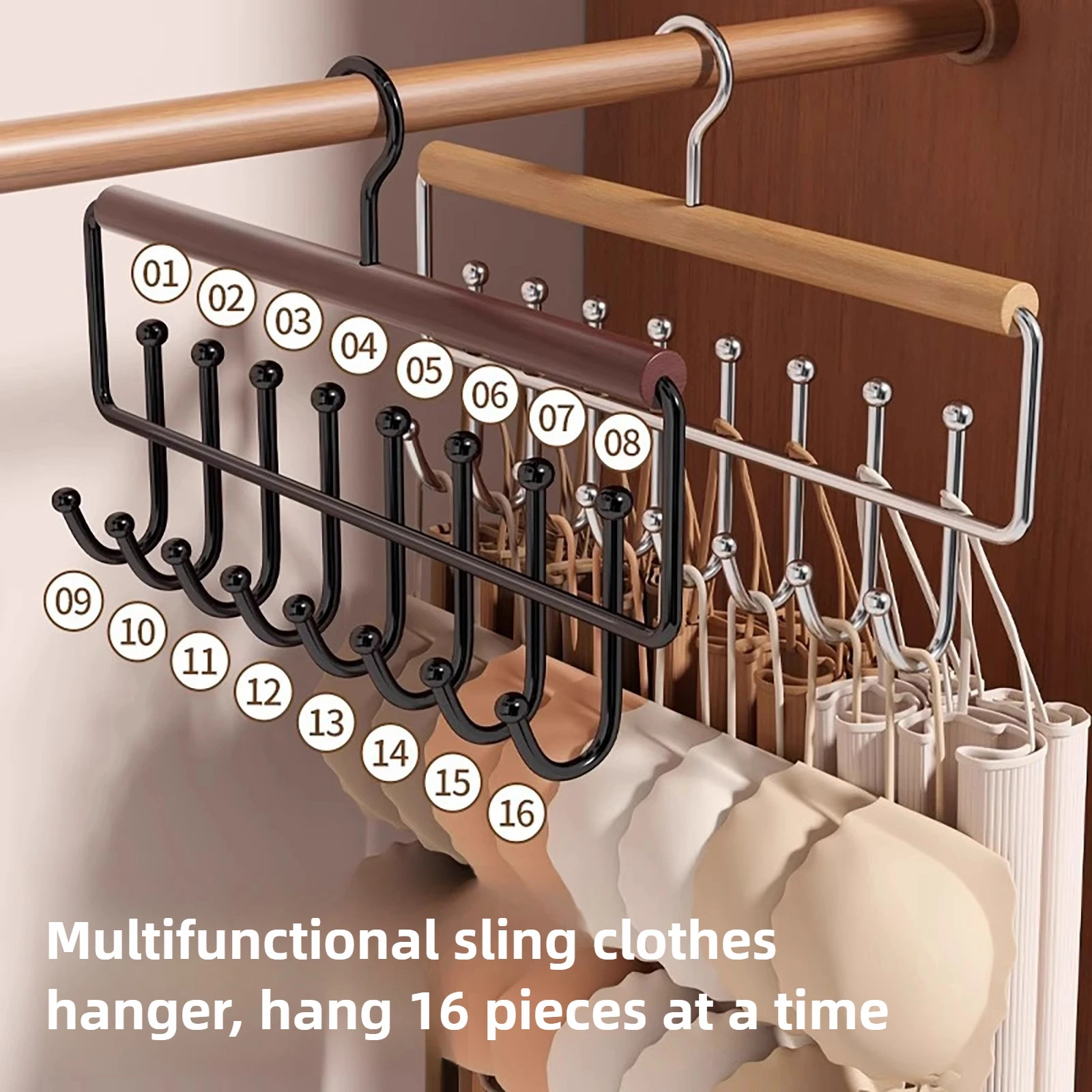 Multifunctional Solid Wood Hook Wardrobe Drying Rack and Storage Hanger