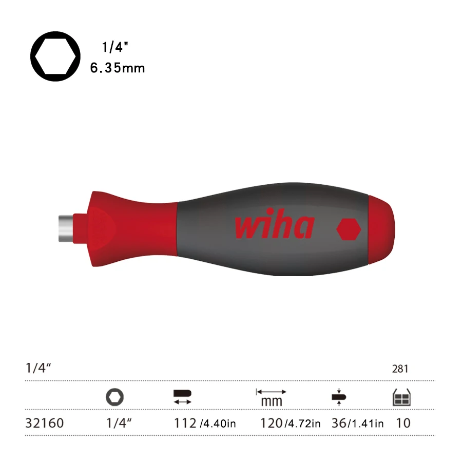 Wiha 28102 Magnetic Bit Holder With Handle - 1/4 Inch Drive 125mm Length