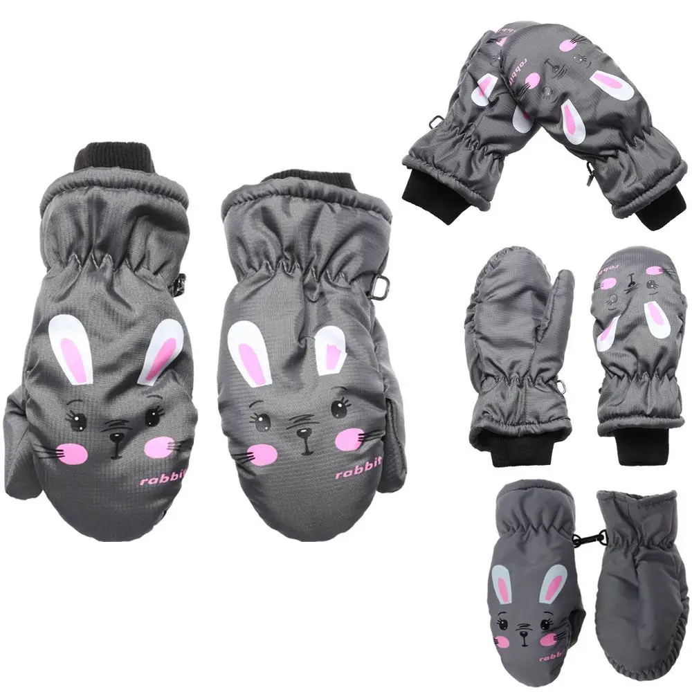Waterproof Kids Ski Gloves Cartoon Rabbit Non Slip