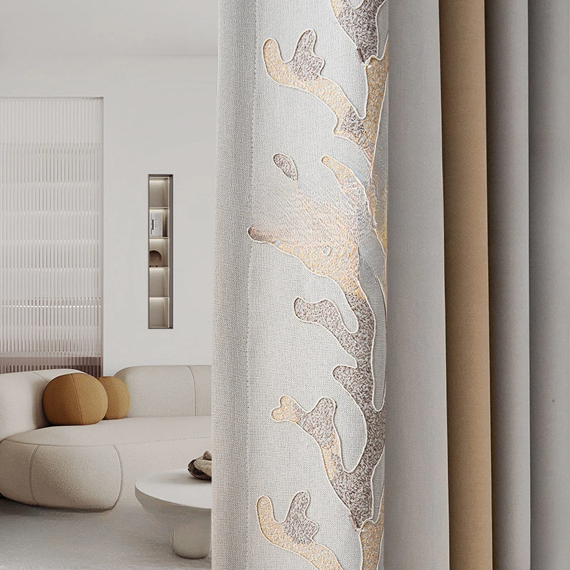 

Mondern Minimalisim Cortinas Relief Embrodiery Cortinas High-end High-shading Splice Curtains Tulle Windows Custians Customize