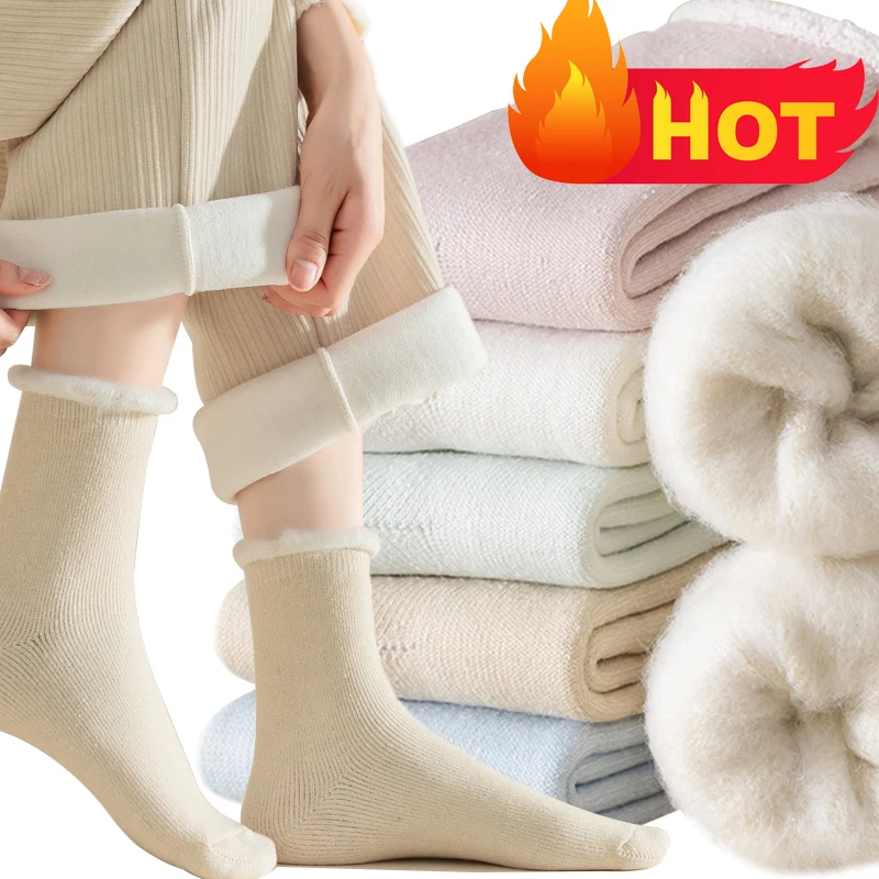 

Cashmere Stocking Winter Plush Medium Tube Socks 1pair Solid Color Women Home Warmer Floor Sox Snow Boots Hot Hosiery Autumn