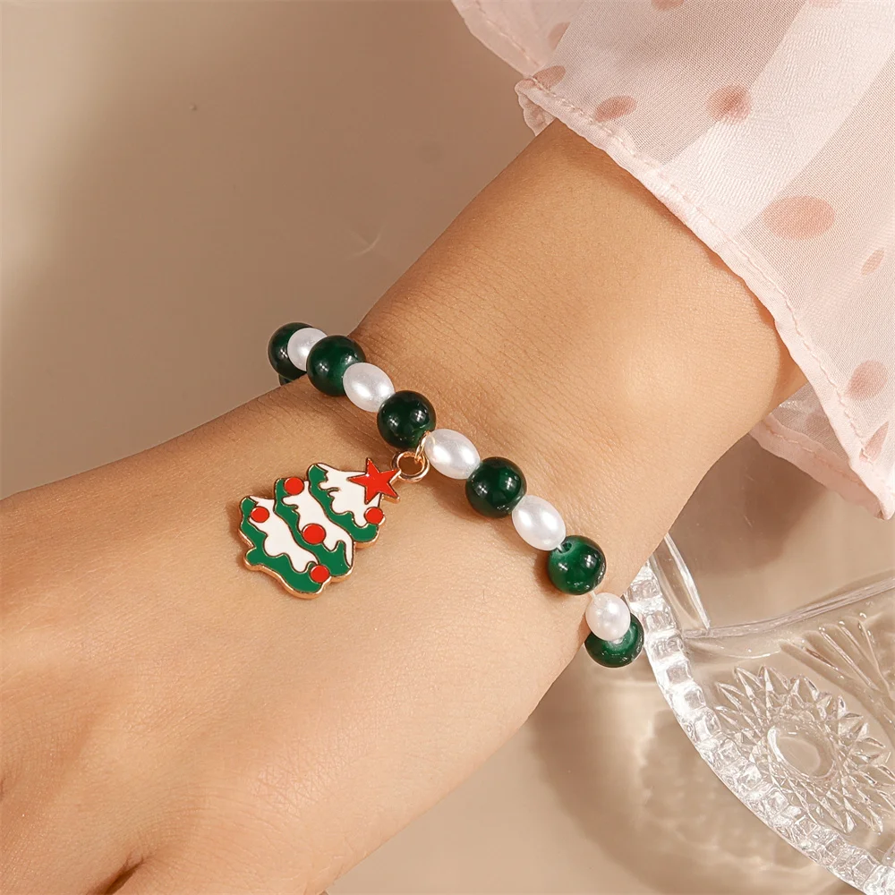 Leslie Mode Frohe Weihnachten Armband für Frauen Weihnachtsbaum Weihnachtsmann Hirsch Glocke Charm Armband Neujahr Schmuck Geschenke – Detail 7