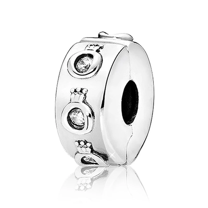 

Fit Original Pandora Spacer Charms Bracelet Men DIY Bijoux For Women Clear Zircon Logo Crown O Clip Stopper Beads Accessory Gift