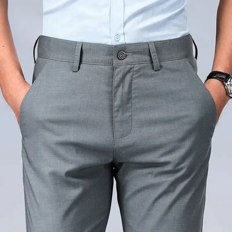thumbnail image 1 of Pantalones de traje de lino blanco para hombre, pantalones rectos de verano para hombre, ropa de diseñador de tela, licra, nuevos y económicos, pantalones elegantes, formales, 1 of 5