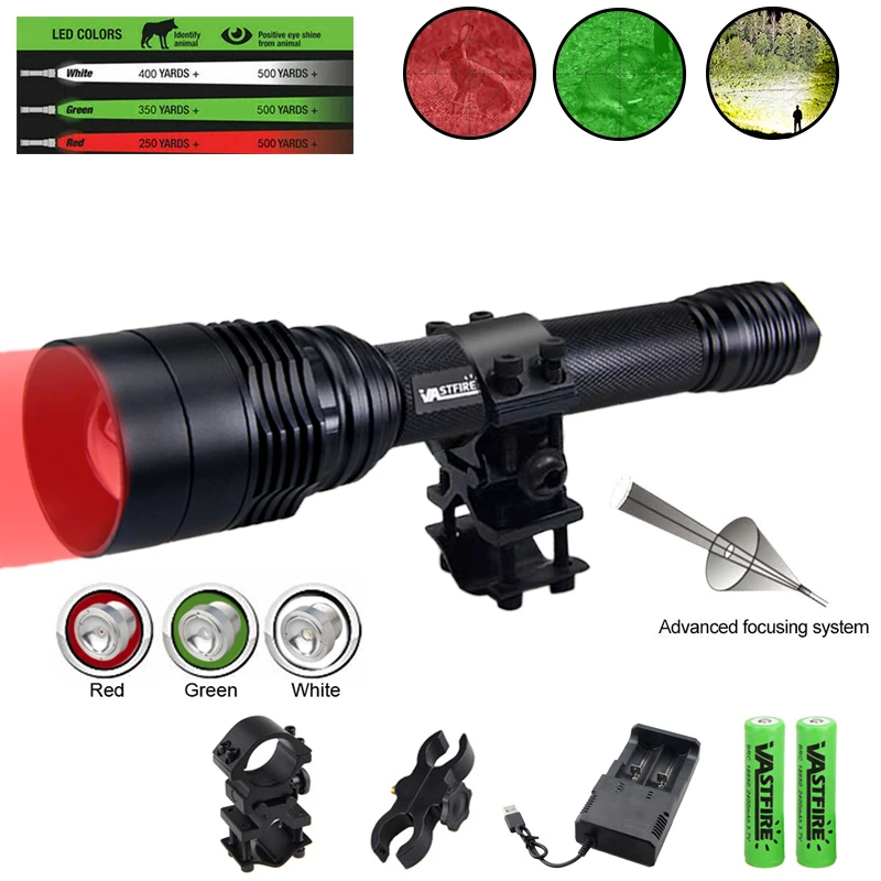 Zielona/czerwona/biała latarka myśliwska 500 jardów latarka taktyczna  odporna na wodę Zoomable Rifle Lantern z mocowaniem lunety|Oświetlenie na  broń| - AliExpress
