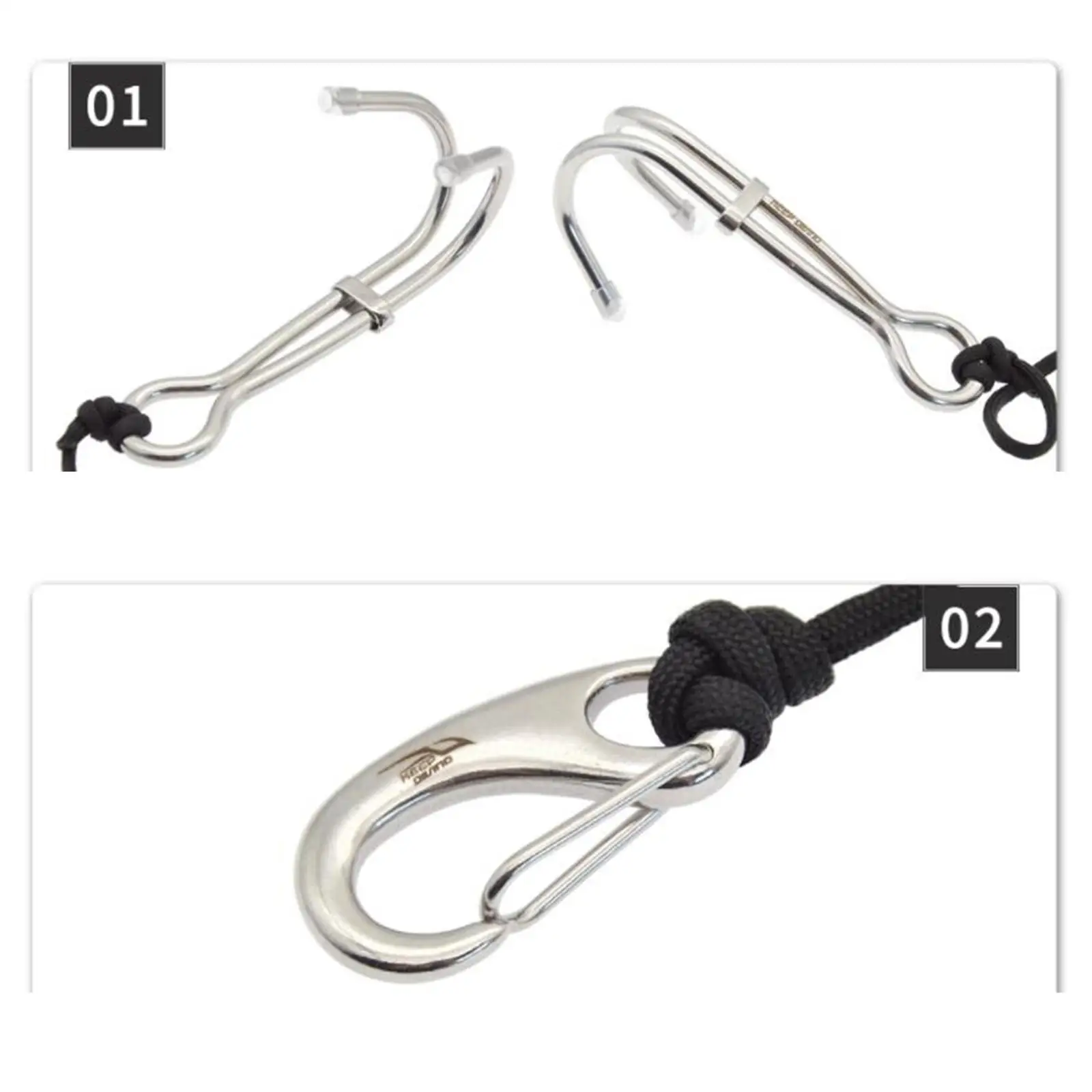 내구성이 뛰어난 나일론 리프 훅 스파이럴 코일 스트랩, 스쿠버 수상 스포츠 및 사진 장비용 스테인리스 스틸 더블 훅