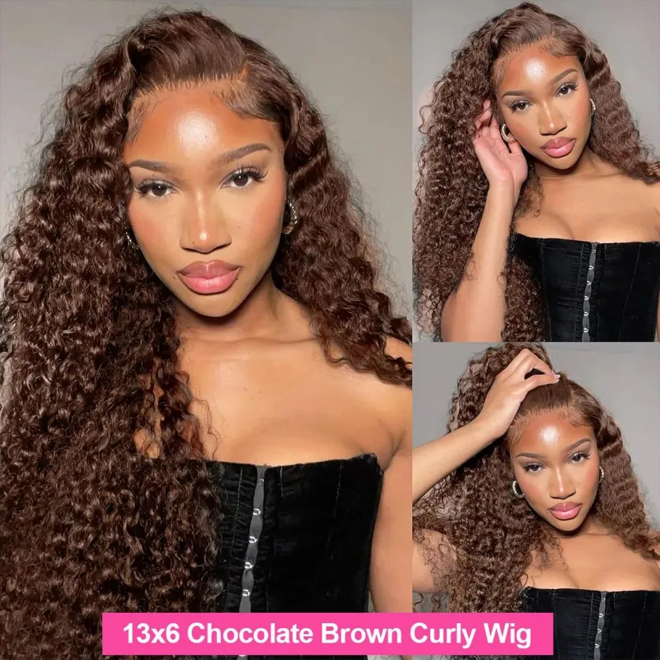 Chocolate Brown Human Hair Wigs 100% 13X6 Hd Lace Frontal Wig Deep Water Wave Lace Front Wigs Curly Pre Plucked Brazilian Wigs