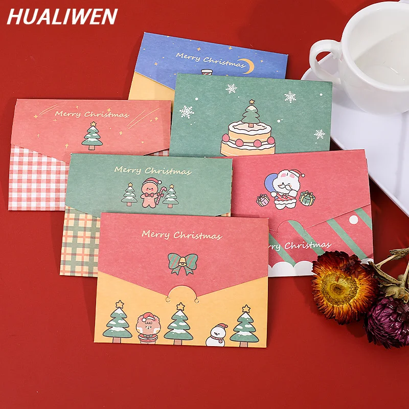 

10Pcs/Set Cartoon Ins Greeting Card Envelope Student DIY Christmas Envelopes Folding Small Card Message Card Postcards