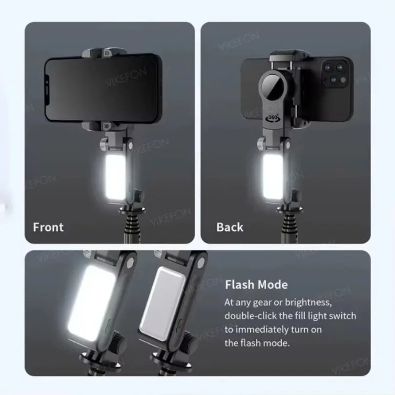 Phone stabilizer selfie stick VIKEFON 360 Degree Q18 Handheld Mobile Phone Stabilizer Selfie Stick Panoramic Shooting Anti-shake Live Broadcasting Light
