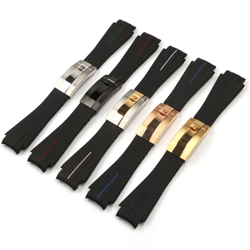 Cinturino In Silicone In Gomma Nera Da 20Mm Per Cinturino Rolex Deepsea Daytona Submariner Gmt Accessori Per Orologi Con Fibbia Pieghevole