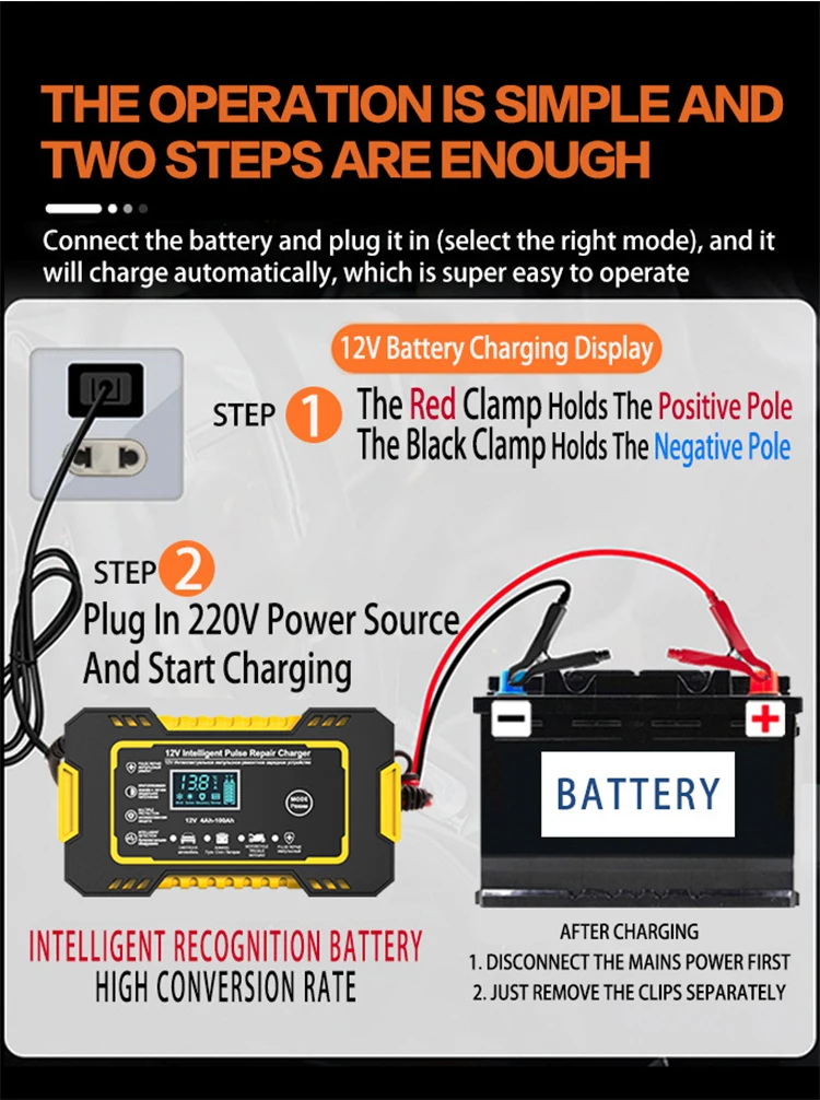 12v 6a voll automatisches Autobatterie ladegerät Power Puls Reparatur Ladegeräte nass trocken Blei Säure Batterie ladegeräte digitales LCD-Display – Detail 12