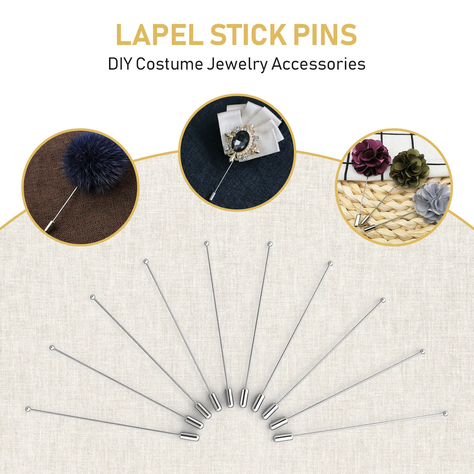 20Pcs 90Mm 금속 브로치 스틱 핀 수제 공예품을위한 간편한 바느질 또는 접착제 부착 코사지 부토니에 쥬얼리 만들기
