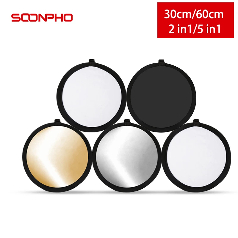 60CM Round Studio Lighting Reflector HAMON 5-in-1 Round Light Reflector with Handle and Carrying Bag 60CM Collapsible Photography Reflector Multi Disc for Studio Photography