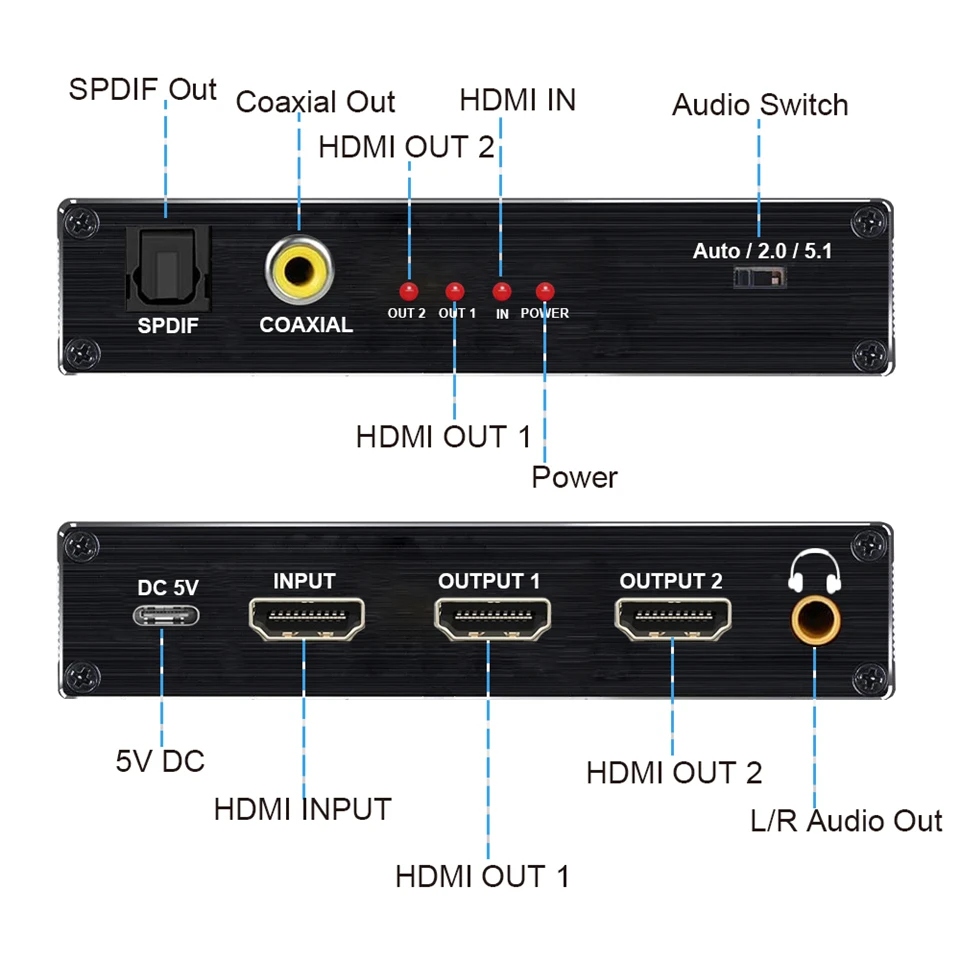 8K HDMI Splitter 1x2 4K 240Hz 1 in 2 out HDMI Audio Extractor HDMI to Optical Co