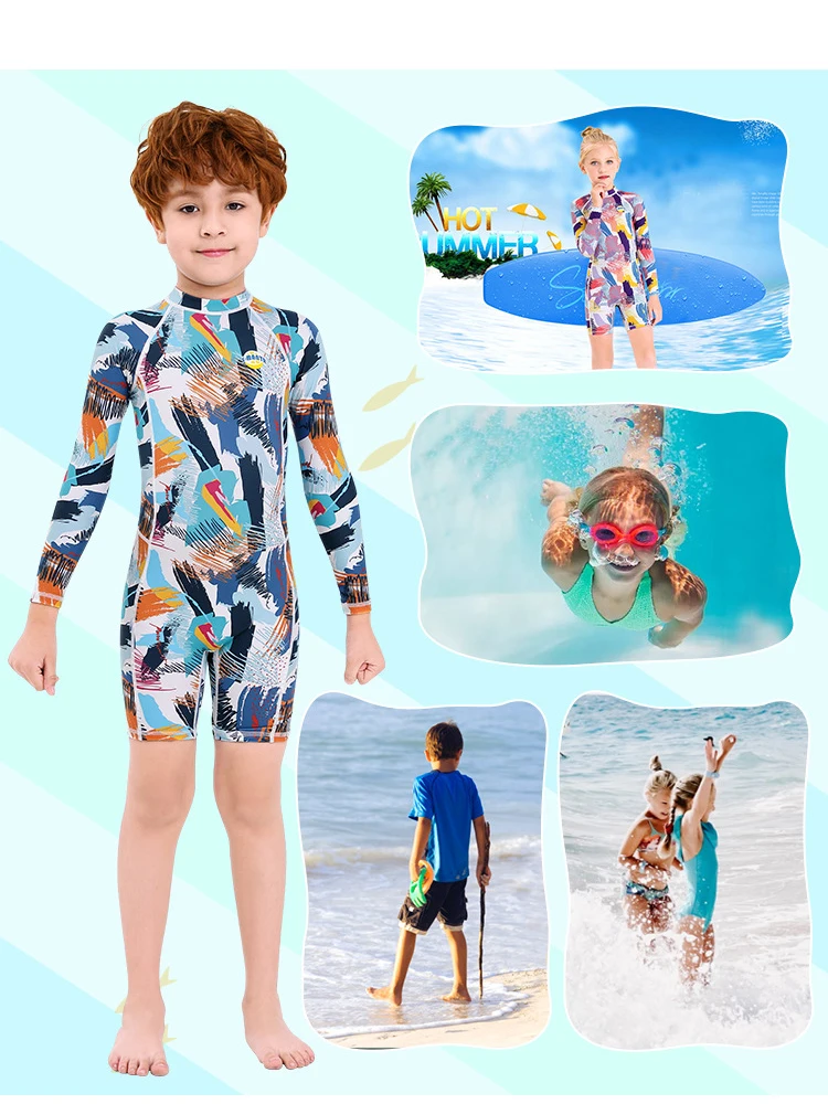 One Piece Swimsuits Boys Girls Swimwear Kids Bathing Suit Cartoon Quick Drying Swimming Clothes Baby One Piece Swimsuit