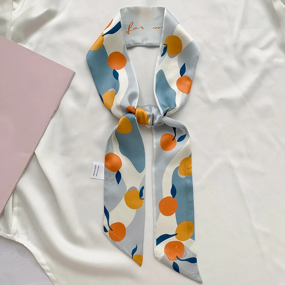 S0431492633744a3a81ce69c21a7f484bh Fashion Hair Ribbon Summer Print Floral Silk Scarf Long Bow Korean Ponytail Holder Women Girls Head Hair Accessories Mallzona