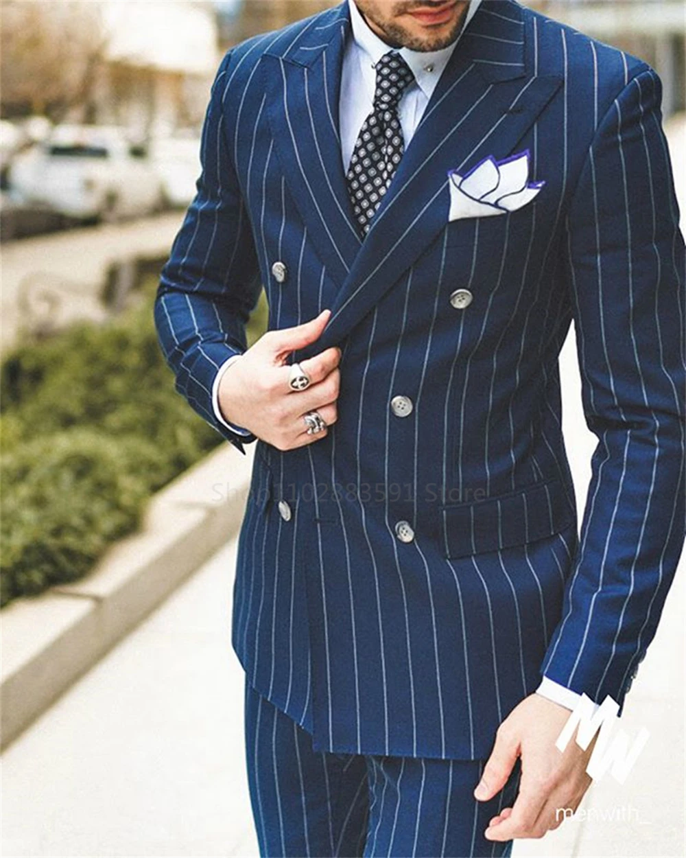 1560 Navy Blue Striped Jacket