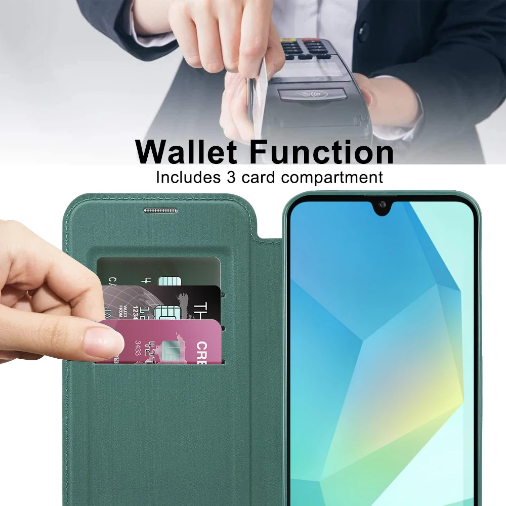 Premium Flip Magnetic Leather Case with Wireless Charging & Transparent Card Slot
