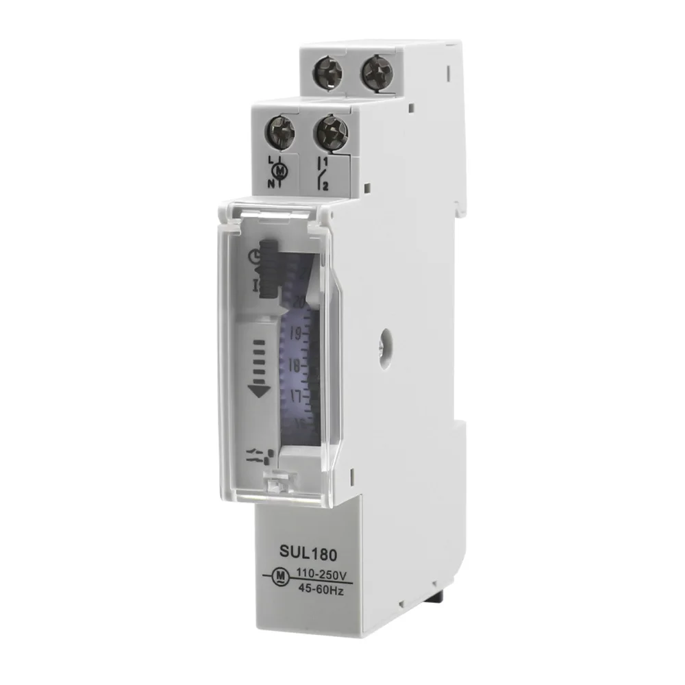 

ManHua Mechanical Timer Switch 45-60Hz 24 Hour 110-250V 16A Mechanical Programmable DIN Rail Time Switch SUL180