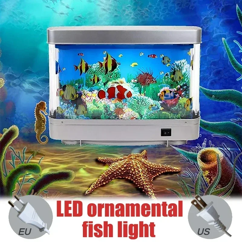 Fish Tank Ornaments Artificial Tropical Fish Tank Lamps Aquarium Decorative Night Light Virtual Ocean Dynamic LED Table Lamp Cute Room Decor Gift