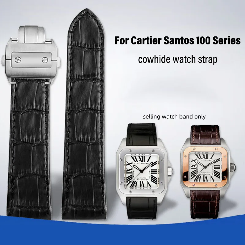 Luxurious Cowhide Watch Strap with Folding Buckle in Black or Brown, 20mm/23mm Sizes
