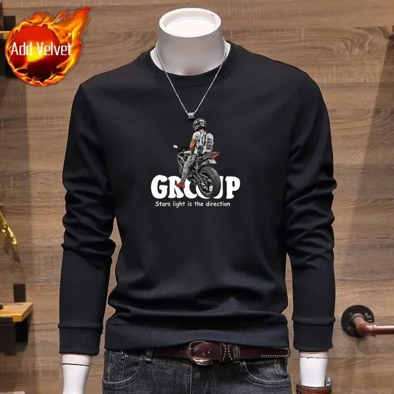 thumbnail image 1 of Sudadera con cuello redondo y estampado de ropa masculina, ajustada y sin capucha, de color negro, de algodón y color pastel, 1 of 5
