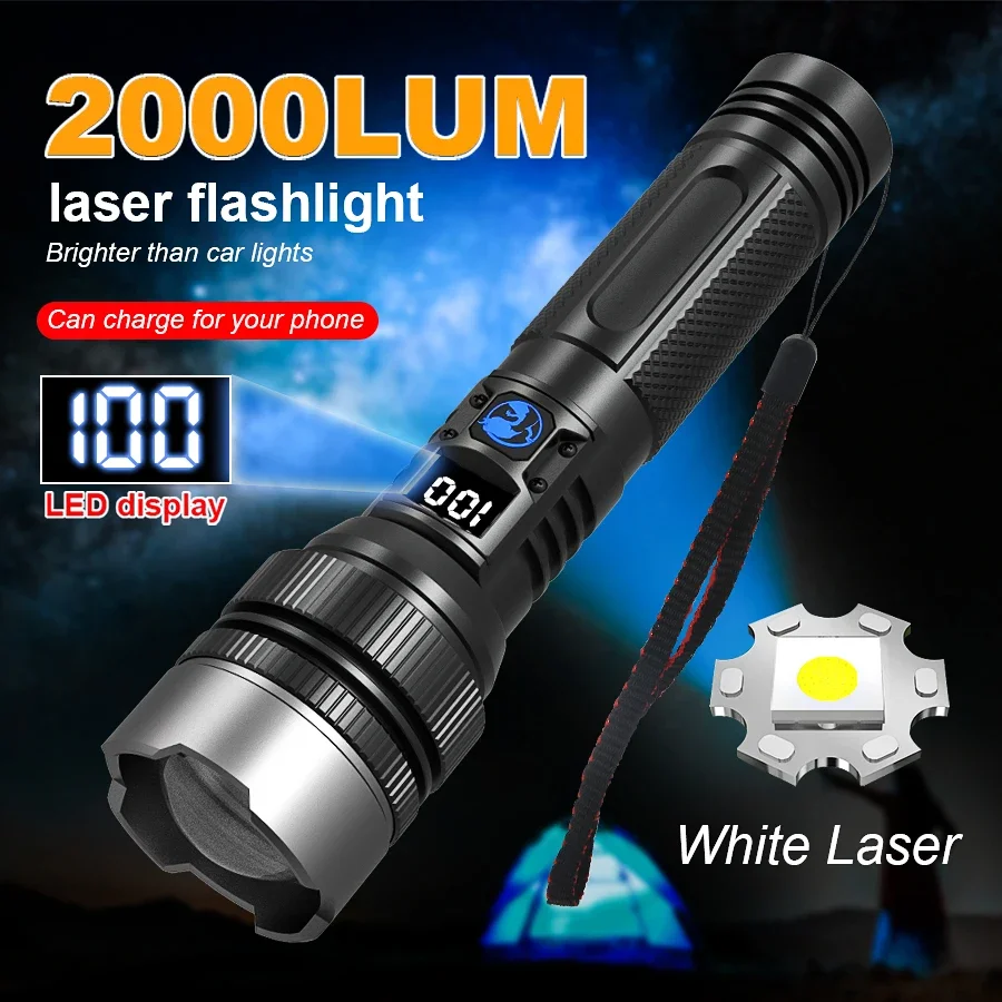 Super Bright LED Flashlight Type-C Charging Waterproof Outdoor Camping White Laser Torch Emergency Lighting Work Light Lantern