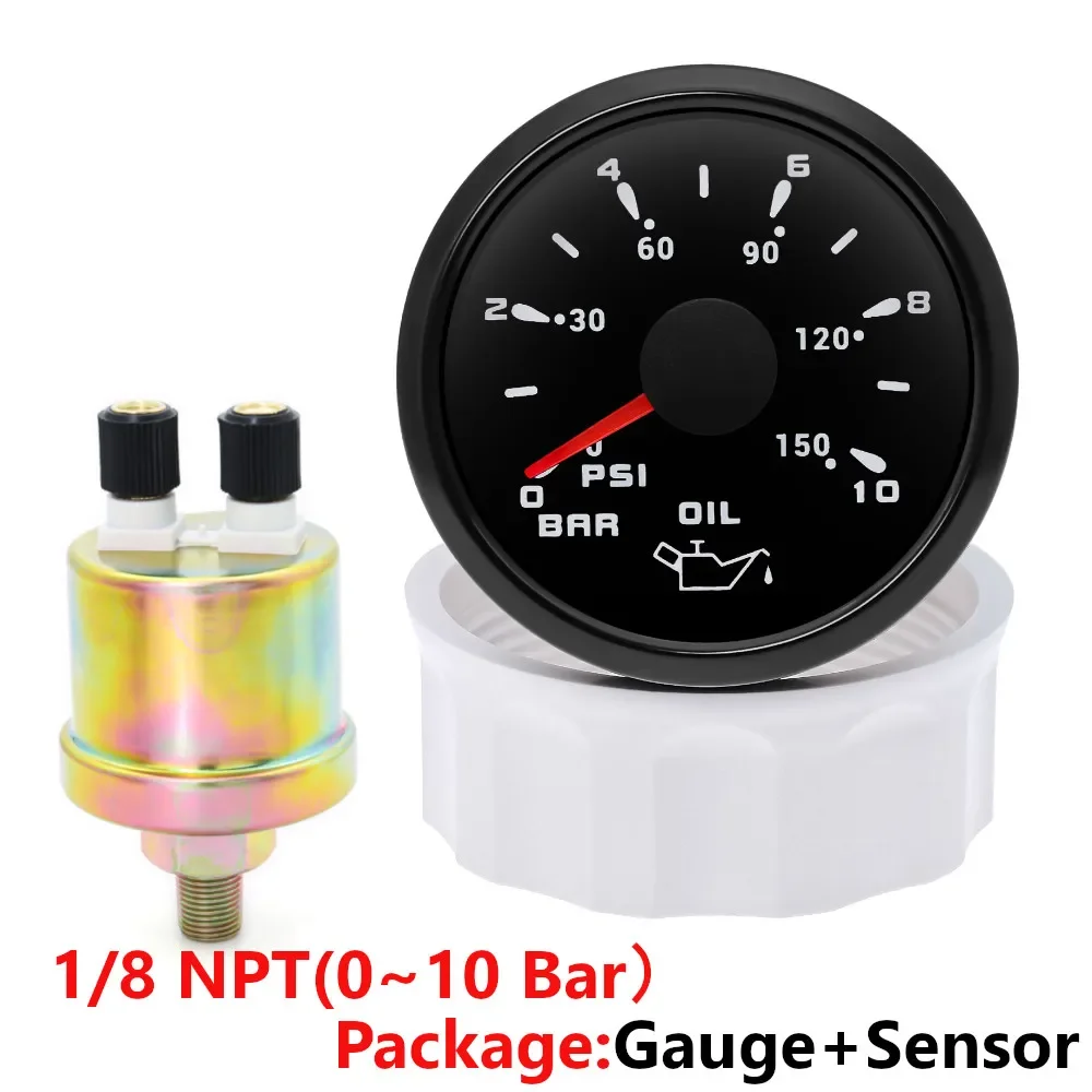 7 Color Light 52MM Pointer Oil Press Meter 0~10 Bar 0~150 PSI Oil Pressure Gauge