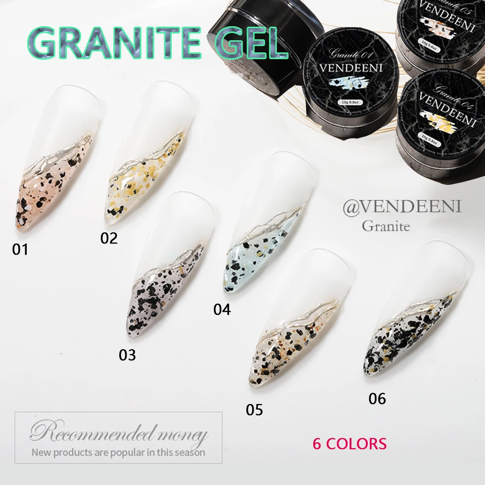 

Vendeeni 6 Colors Gray White Granite Gel Nail Polish Soak Off UV LED Special Rock Texture Nail Art Gel Manicure Varnish