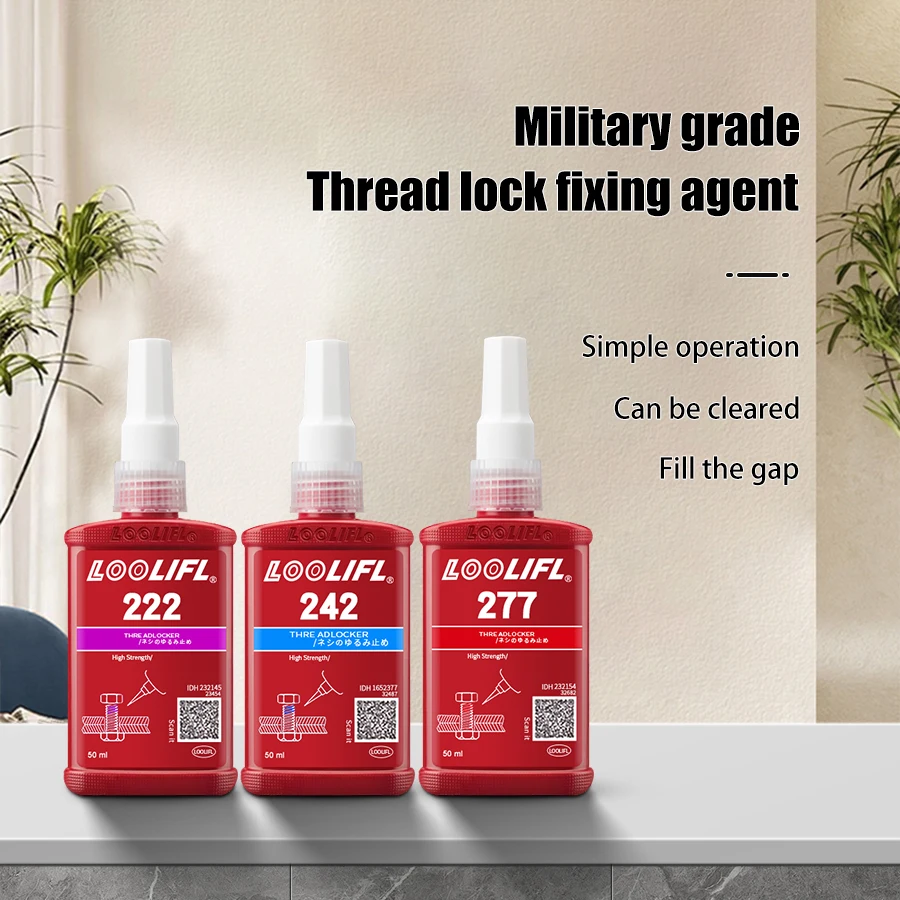 Threaded lock Liquid Glue 222/242/243/262/263/271/272/290 50 ml Sealing and Moderate Nut, bolts, Fasteners & Metal, blue threaded lock to prevent melting and leakage 4