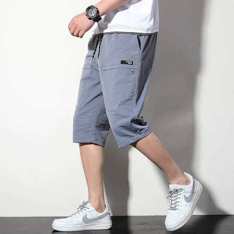 

Plus Size Summer Capris Pants Men Breathable Cool Calf-Length Short Sweatpants 3/4 Straight Loose Casual Cropped Trousers Plus