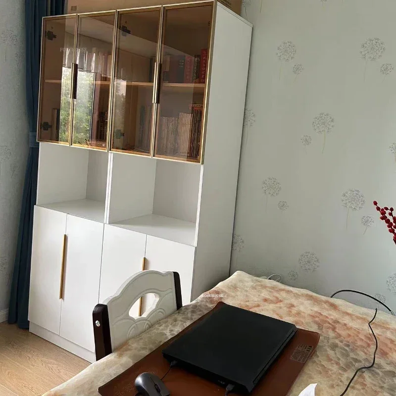 Light Luxury Bookshelf Home Floor Bookcase Shelf Display Stand Multi-layer Book Shelf with Glass Door for Living Room Furniture