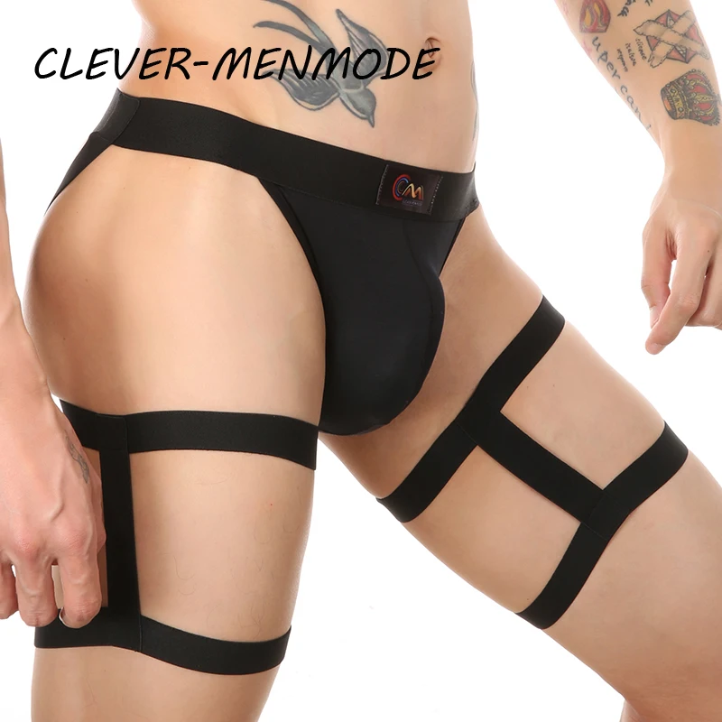 Men G String Thong Sexy Lingerie T-back Bulge Pouch Underwear Jockstrap Leg Harness Underpants with Metal Ring Garters Tanga men stretch g string panties men stretch thong underwear men lingerie briefs