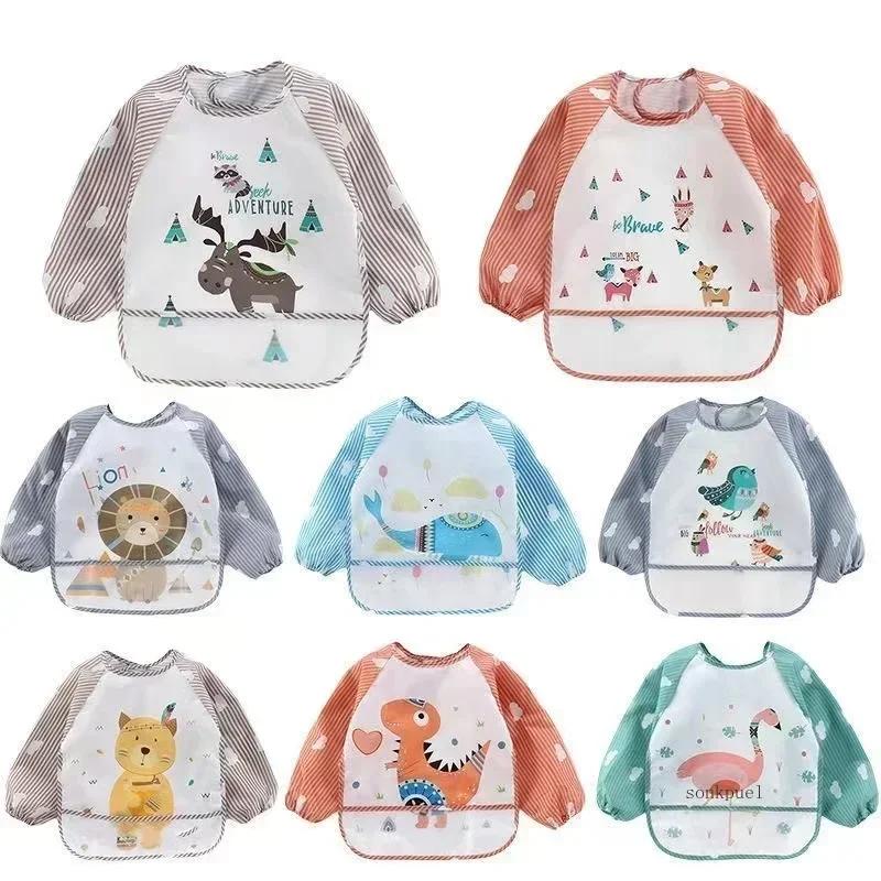 Baby Bib Feeding Bib Cotton Bib Cotton Bib Set Silicone Bib Silicone Feeding Bib Children Painting Apron Long Sleeves Baby Bib Waterproof for 1-3Year