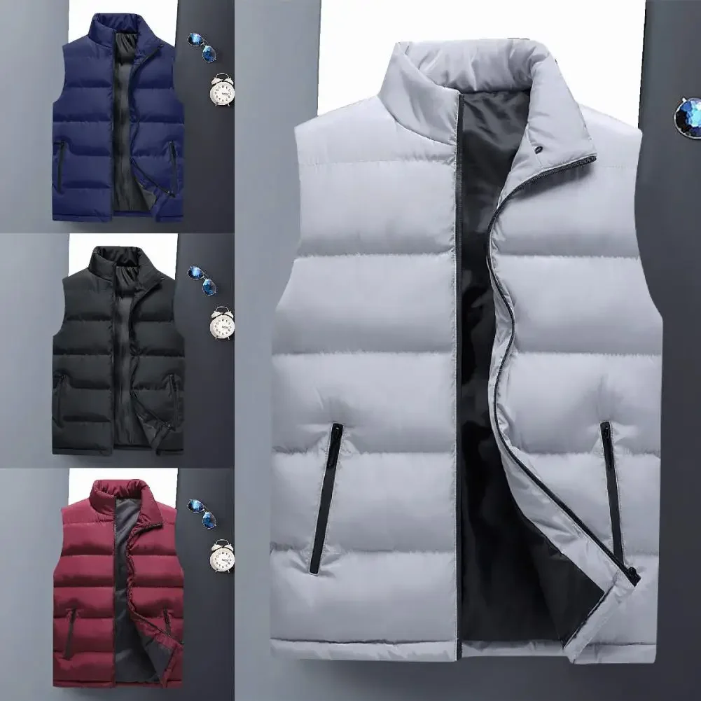 Description Picture 4 of itemBreathable Men Vest Large Pocket Polyester Warm Thick Men Waistcoat Antifreeze Zipper Comfortable Men Vest