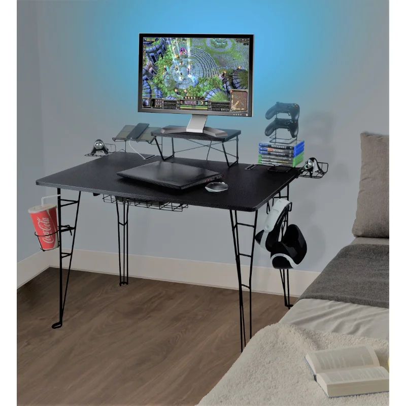 

Atlantic Original Gaming Desk with 32" Monitor Stand, Charging Station and Gaming Storage, Black Carbon Fiber
