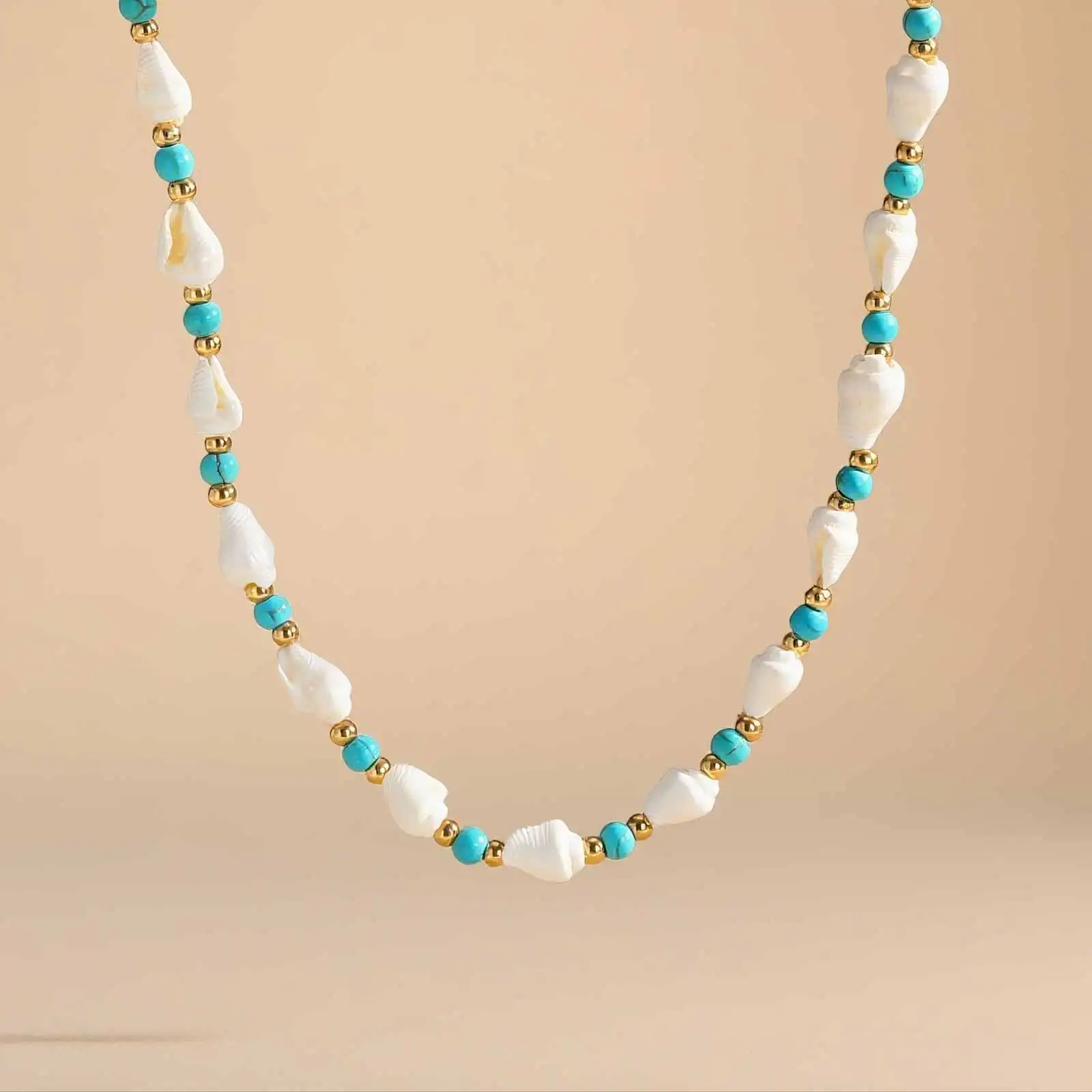 Ozean-Stil Muschelperlen Kette Halskette für Frauen, handgemachte geflochtene verstellbare Halskette, Edelstahl Sommer Strand Schmuck