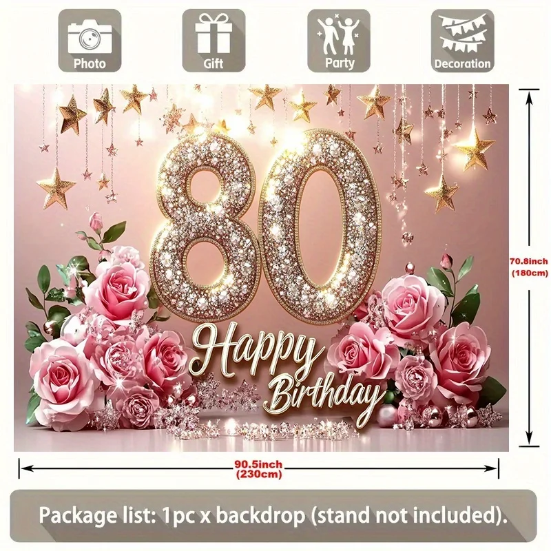 80. Geburtstag Banner 'Back In 1944' – Rosa Partydekoration, 180 X 115 Cm, Polyester, Für Hintergrund Oder Fotoecke