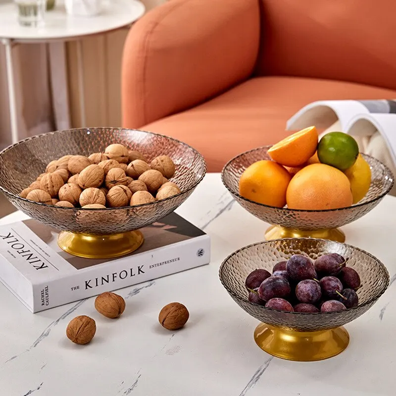 PET Fruit Plate Base Hammered Pattern Tall Bar Living Room Fruit Plate Transparent Creative Food Grade Snack