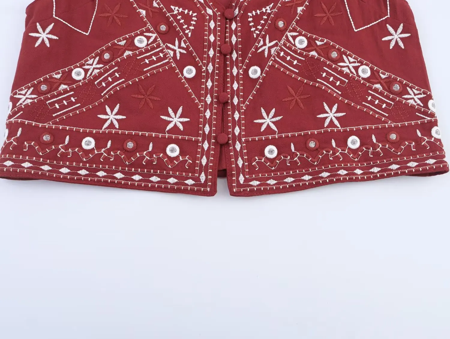 KONDALA Casual Chic Rot Stickerei Frauen Anzug V-ausschnitt Ärmellose Weste Breite Bein Shorts Mode 2025, Sommer Boho V-ausschnitt Frauen Sets – Detail 9