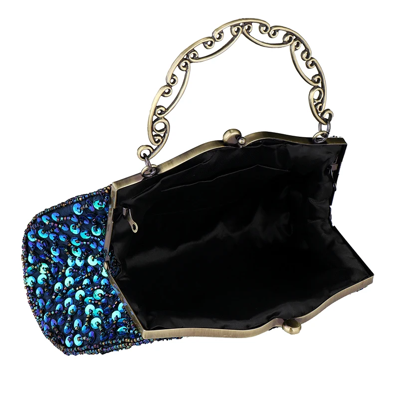 Pochette Da Sera Elegante Con Catena Rimovibile - Plissettata Glitterata - Per Matrimoni E Feste - Colore: Nero - 4