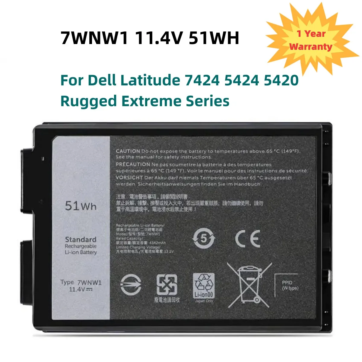 Batteria Per Laptop 7 Wnw1 Per Notebook Dell Latitude 7424 5424 5420 Rugged Extreme Series P85G P86G Dmf8C 0 Dmf8C 11.4V 51Wh