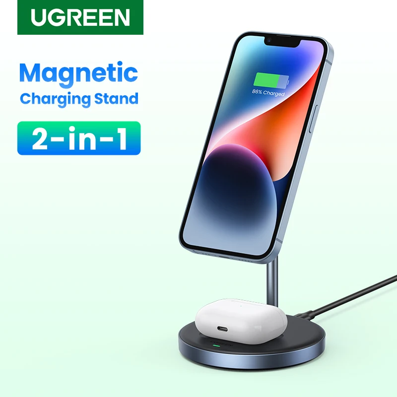 UGREEN 2-in-1 Magnetic Wireless Charging Station, with MagSafe Charging  Stand for iPhone 15/14/13/12 Series and AirPods Series 