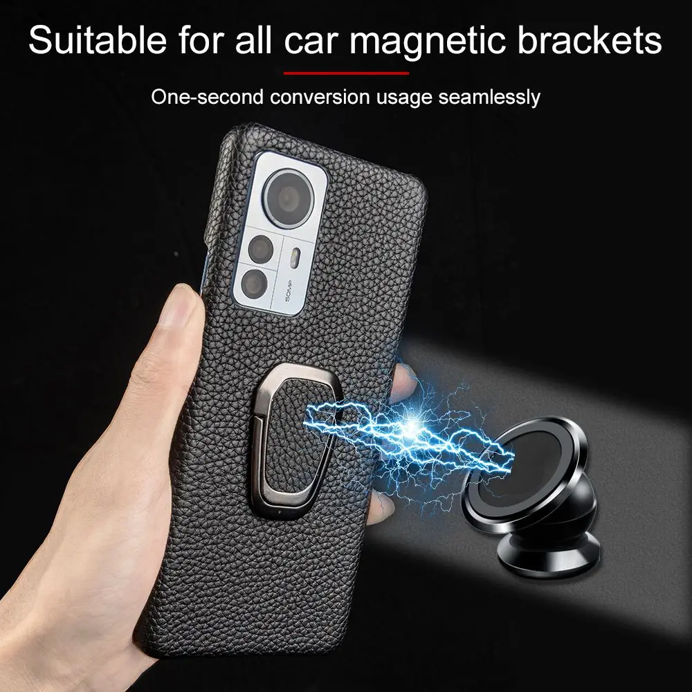 Metal Ring Genuine Real Leather Cases For Xiaomi 13t pro Case Mi13 12S 12Pro 12SUltra mi12Lite Cover Back Cover Protect Fundas