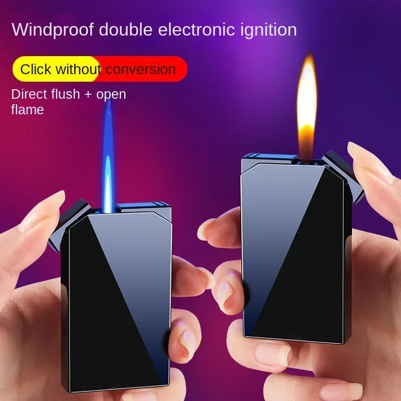 

Inflatable Butane Gas Metal Lighter Creative Windproof Double Fire Men's Christmas Gift Igniter Smoking Accessories
